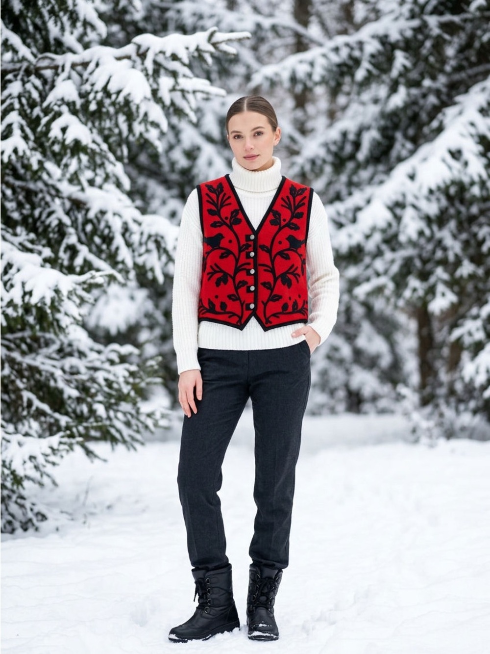 Midwest of Cannon Falls Hungarian Folk Art Wool Blend Bird Appliqué Vest